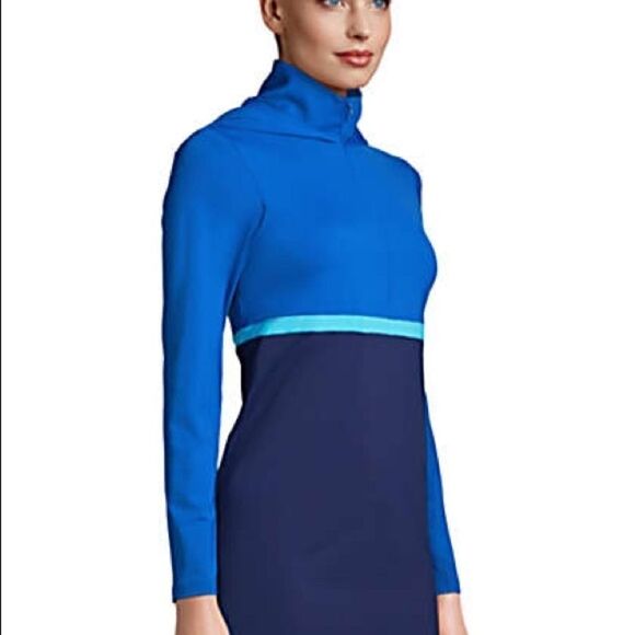 Land’s End ling sleeve swim top  quarter zipper hood bra modest 1/4 zip size 10 - Picture 3 of 10